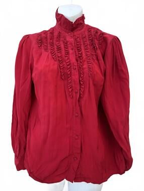 Condor Silk Ruffle Blouse Red Vintage Size 12